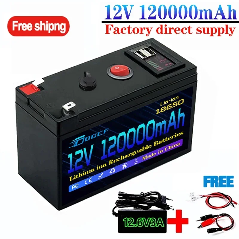 

New 12V 120Ah lithium Battery Pack Lithium Iron Phosphate Batteries Built-in BMS For Solar Boat+12.6V Charger