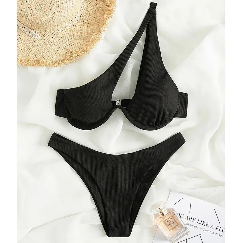2024 One Shoulder Biquini High Cut Sexy Bikinis Swimsuits Cut Out Women's Swimwear Bathing Suits Push Up Beach Bikini Set 2