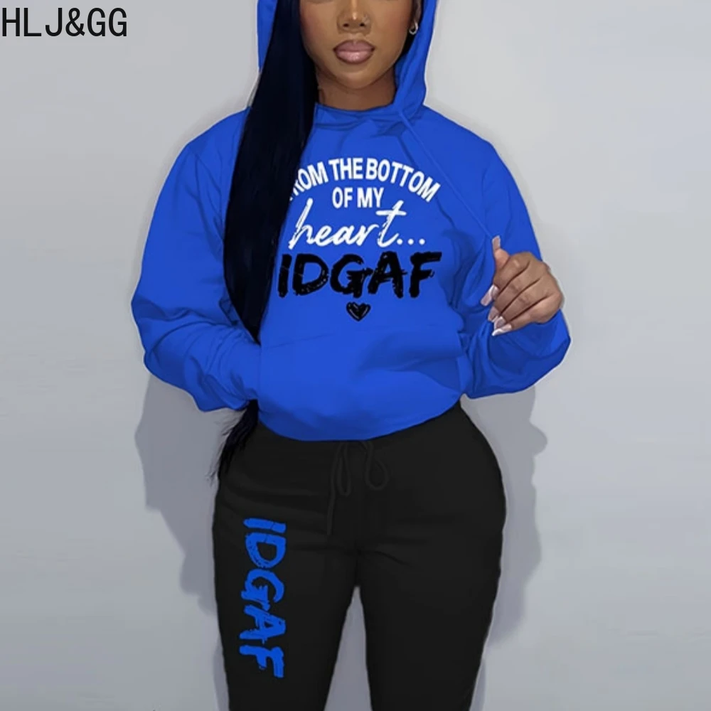 

HLJ&GG Autumn Winter Casual Letter Print Jogger Pants Two Piece Sets Women Long Sleeve Top + Pants Tracksuit Female 2pcs Outfits