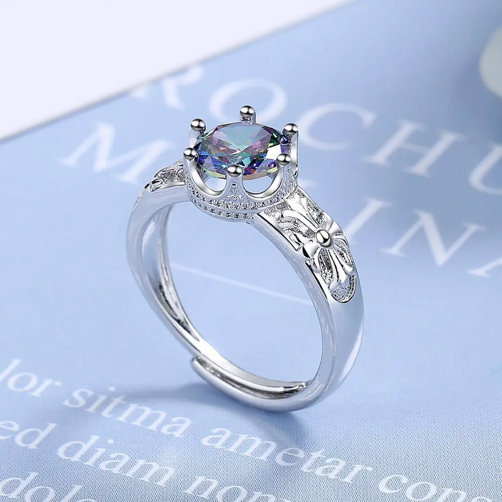 925 Sterling Silver Colour Zircon Adjustable Rings For Women   Vintage Luxury Jewelry Accessories Wholesale 4