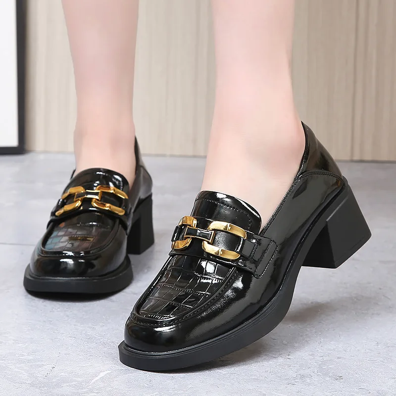 Lefu Shoes 2024 Spring and Autumn Women's Shoes Genuine Leather Lazy Shoes Thick Heel Anti slip Thick Sole Casual Single Shoes