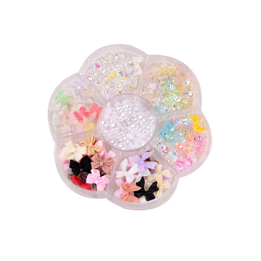 1Box Mixed Shape Bowknot Nail Art Decoration Kawaii Cartoon Bear Dog Charms Resin Pearl Flower Parts Manicure Accessories LK-032