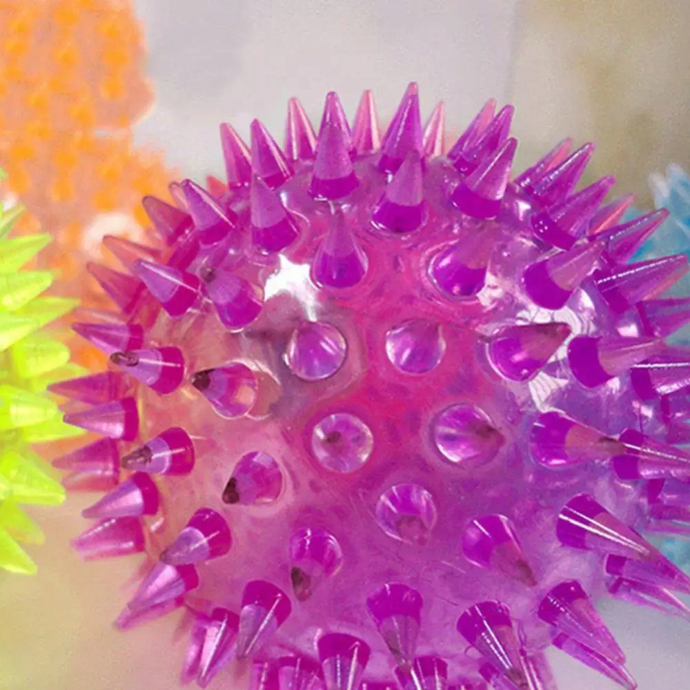 Portable LED Flashing Bounce Spike Massage Ball Stress Relief Kids Pet Gog Toy Inflatable Rubber Ball for Children Exercise