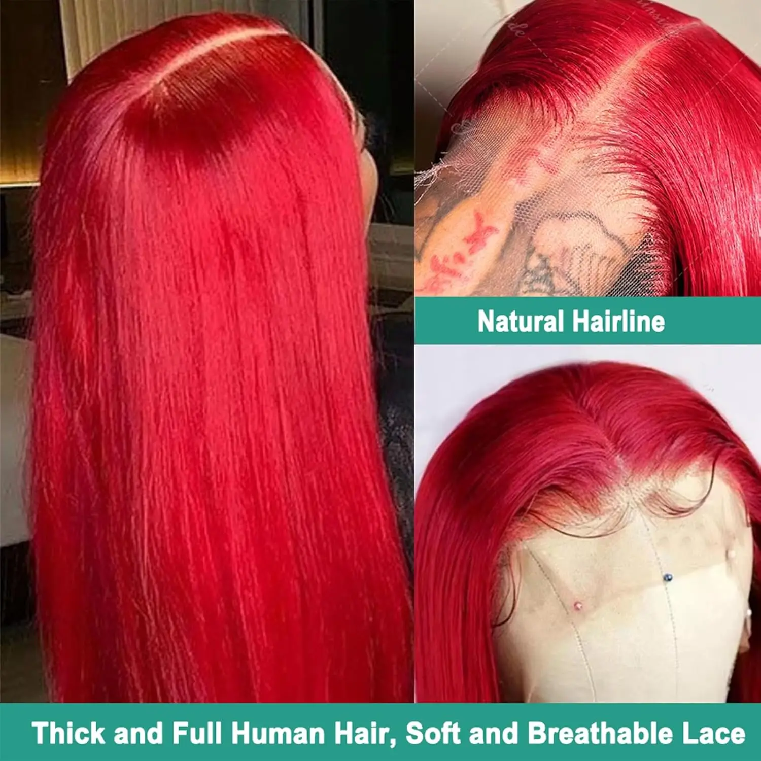 13X4 24in 200% Density Full Ends Straight HD Lace Front Wigs Human Hair Straight Red Glueless Wigs Human Hair Pre Plucked