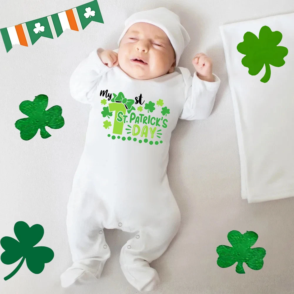 My First St Patricks's Day Baby Sleepsuit Newbron Girl Babygrow Sleepsuit Winter Print Bodysuit St Patricks Day Baby Clothes