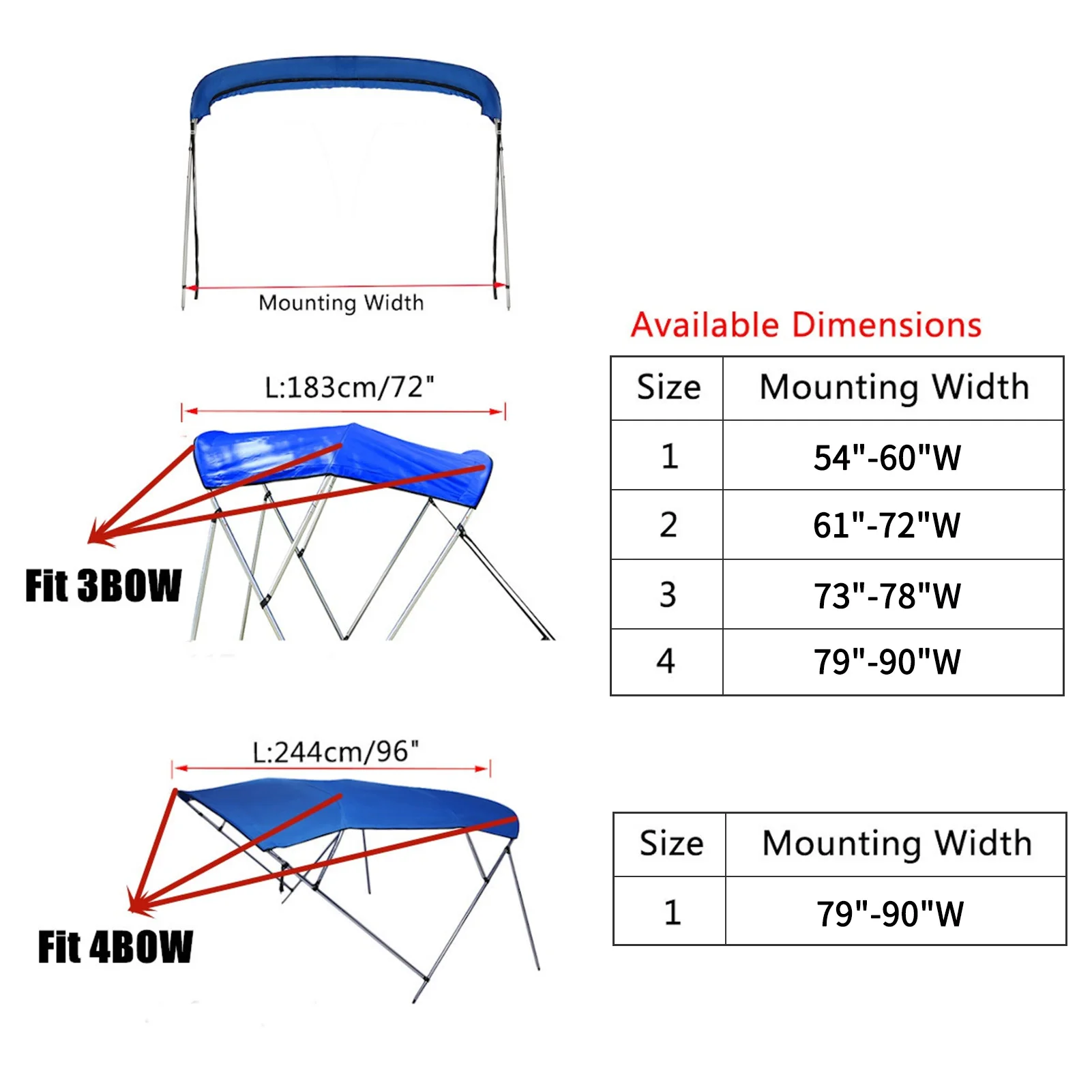 Waterproof and UV Resistant Boat Cover Canvas Yacht Awning Top Cover Zipper without Frame Fits 3 Bow 73''-78''W boat cover