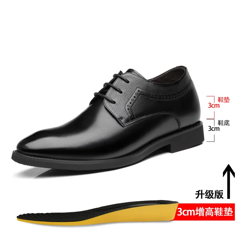 Elevator Shoes Men Leather Shoes 8cm 6cm Height Increasing For Man Increase Insole 6-8CM Invisible Heightening Lift