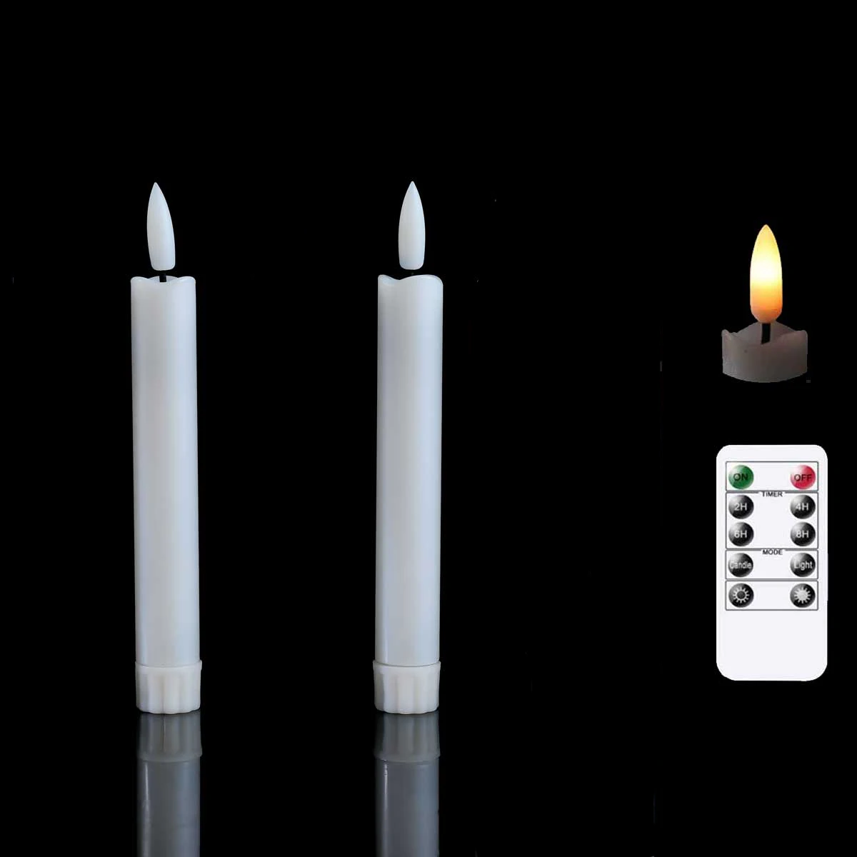 Pack of 2 Short LED Decorative White Wedding Candles,Black Battery