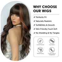 EASIHAIR Brown Long Curly Synthetic Wig with Bangs Red Brown Highlight Women Wigs Daily Cosplay Party Hair Wig Heat Resistant 5