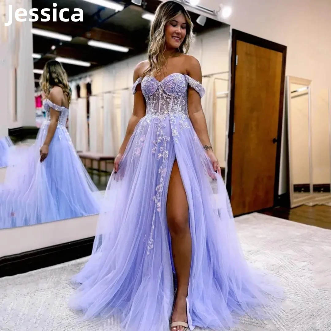 

Jessica Purple Prom Dress Embroidered Appliquéd Tulle 2024 Vestidos De Fiesta A-shaped Formal Occasions Princess Party Dress