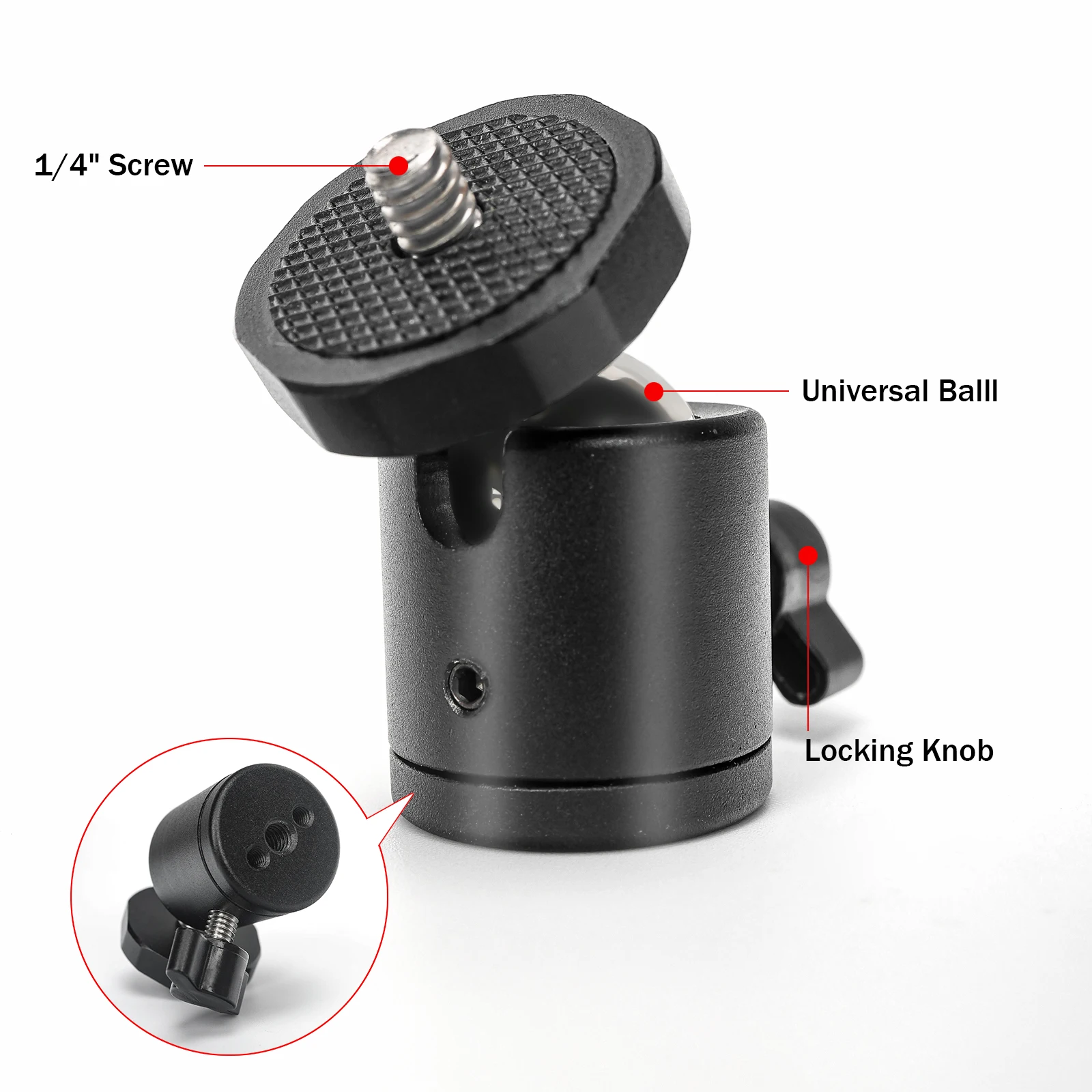 Tripod Ball Head Cold Shoe Ball Head Camera Panoramic Head Mini Ball Head with 1/4'' Screw Hole Universal Ball 360&deg; Ratatable Locking Knob Control for Tripod Cameras Photography Light