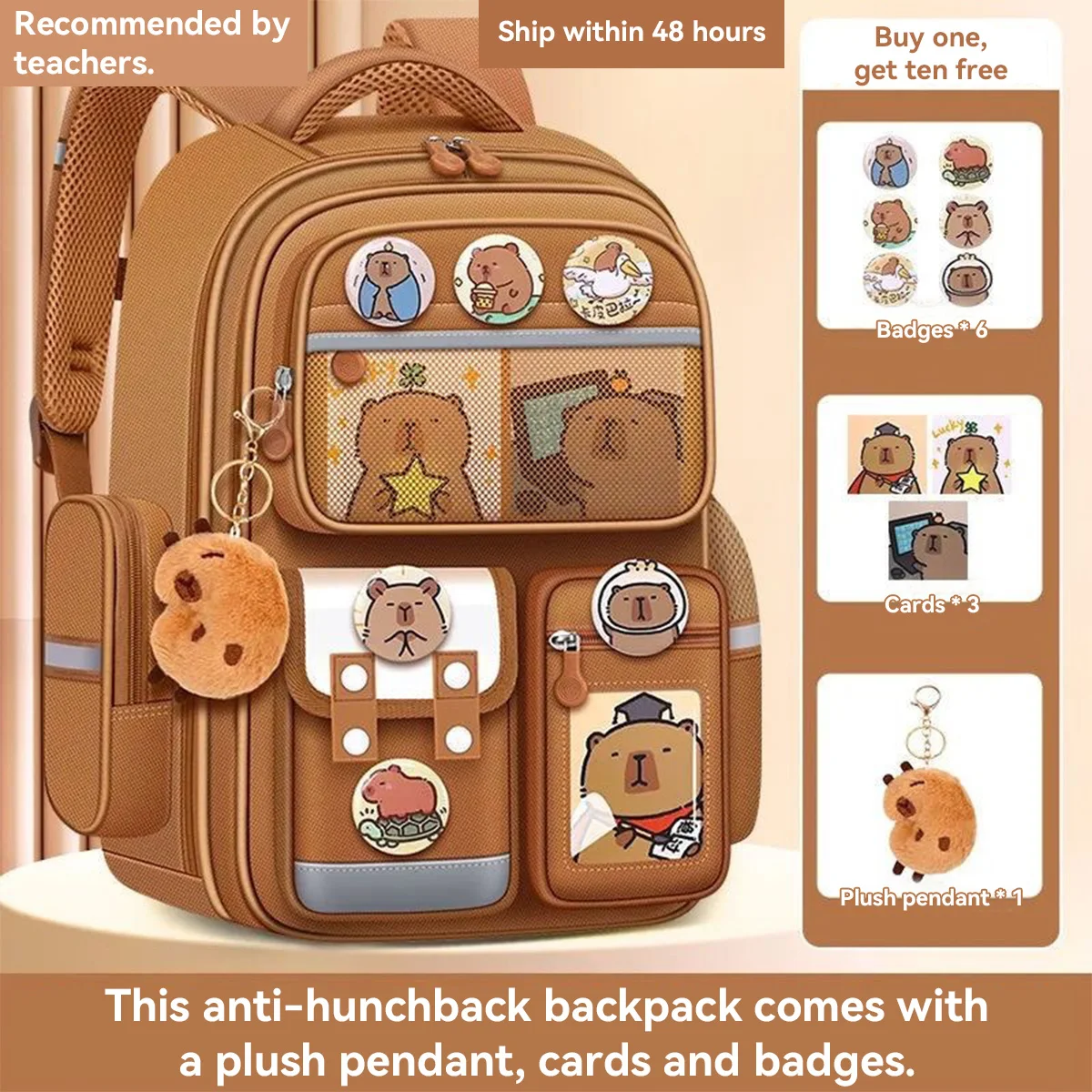 Waterproof Capybara Backpack Large Capacity Ergonomic Spine Protection Comfortable Wide Straps School College Bag for Students 3