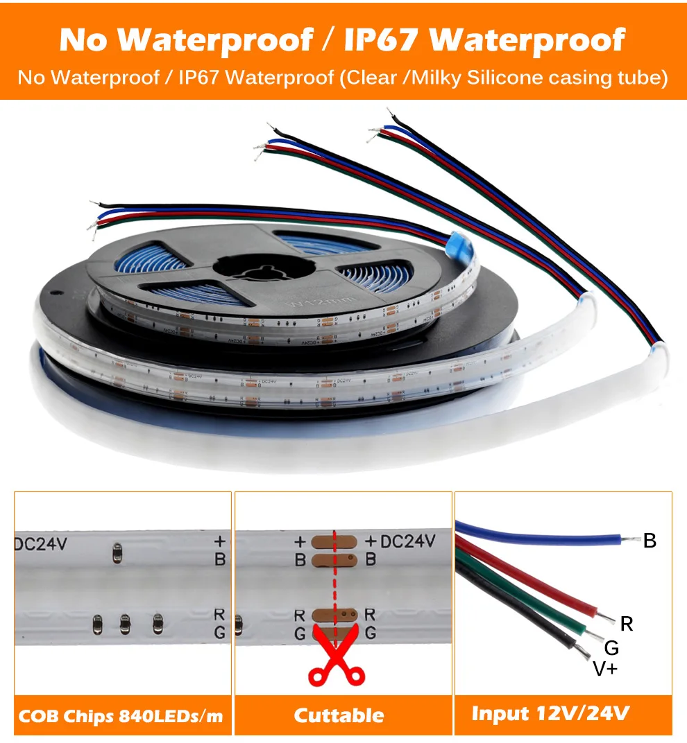 dc12v 24v alto densidade ip67 flexível waterprof brilho super 5 m lote.