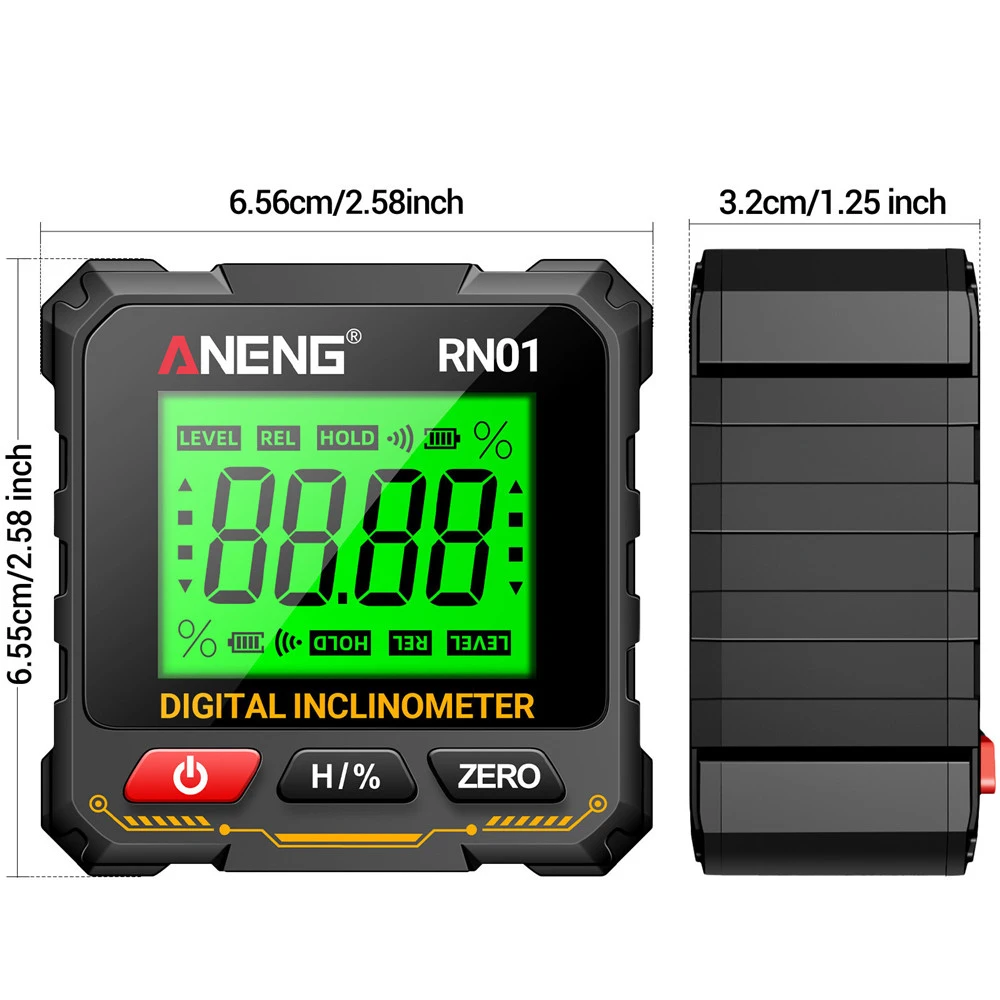 מד זווית דיגיטלי פרוטרקטור אינקלינומטר מקצועי עם תצוגה דיגיטלית, מד זווית מגנטי 360 מעלות לייזר אלקטרוני
