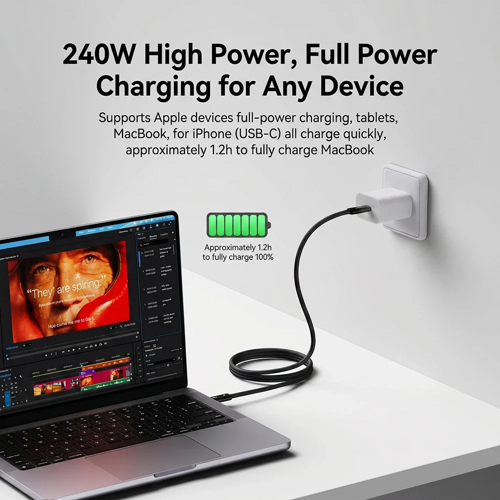 썬더볼트 5 동축 케이블 USB4 타입 C to 타입 C 120Gbps PD 240W 고속 충전 케이블 16K 맥/PC 호환 풀 기능 지원