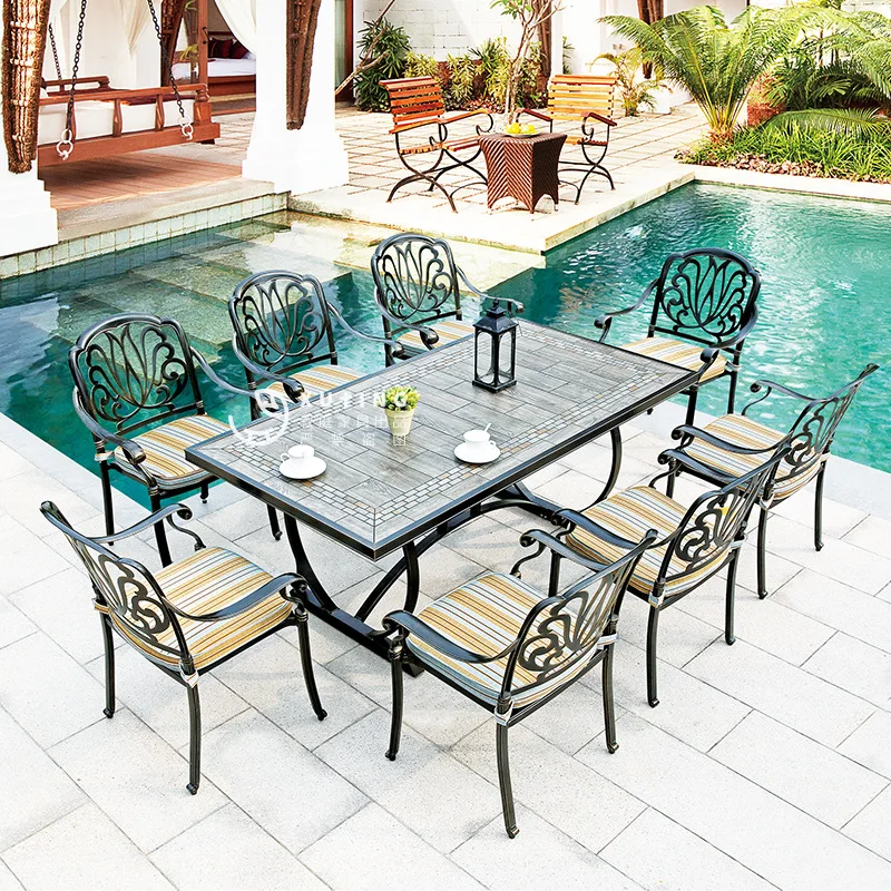 

Outdoor furniture cast aluminum table and chair combination European courtyard leisure indoor marble garden