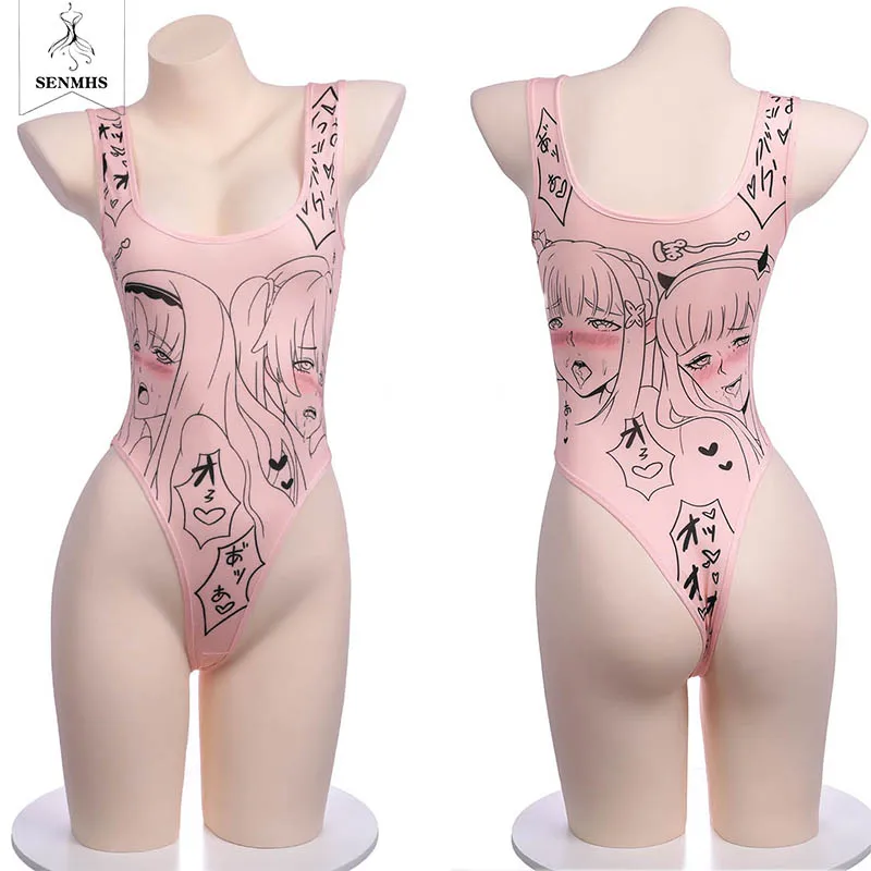 

SENMHS Comic Sailor Suit Gym Clothes Sexy Bodysuit Ultra-thin School Swimsuit Cheer Girl Sports Event Costume Pink