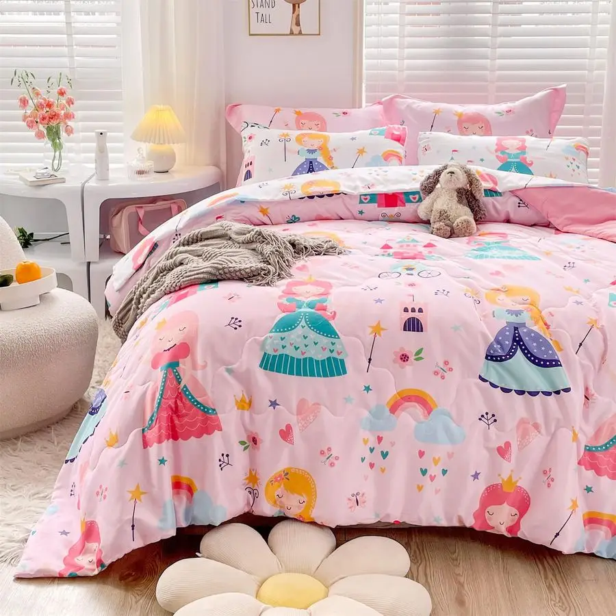 Bedroom with princess bedding setup