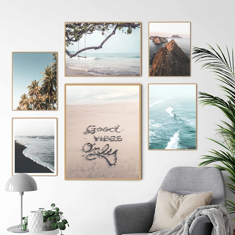 Sea Beach Palm Tree Canvas Poster Wall Art Print Modern Landscape Picture Decor