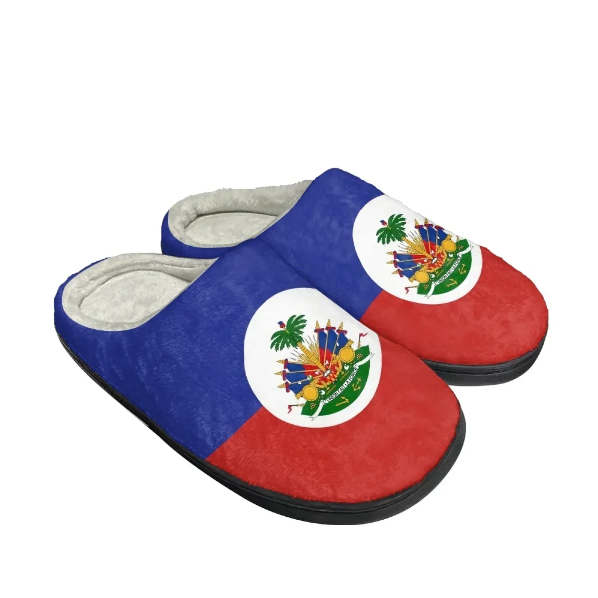 Winter Men Shoes Haiti Flag Print Indoor House Cotton Slippers Warm Non-Slip Slippers Zapatos Mujer Couple Women Home Footwear