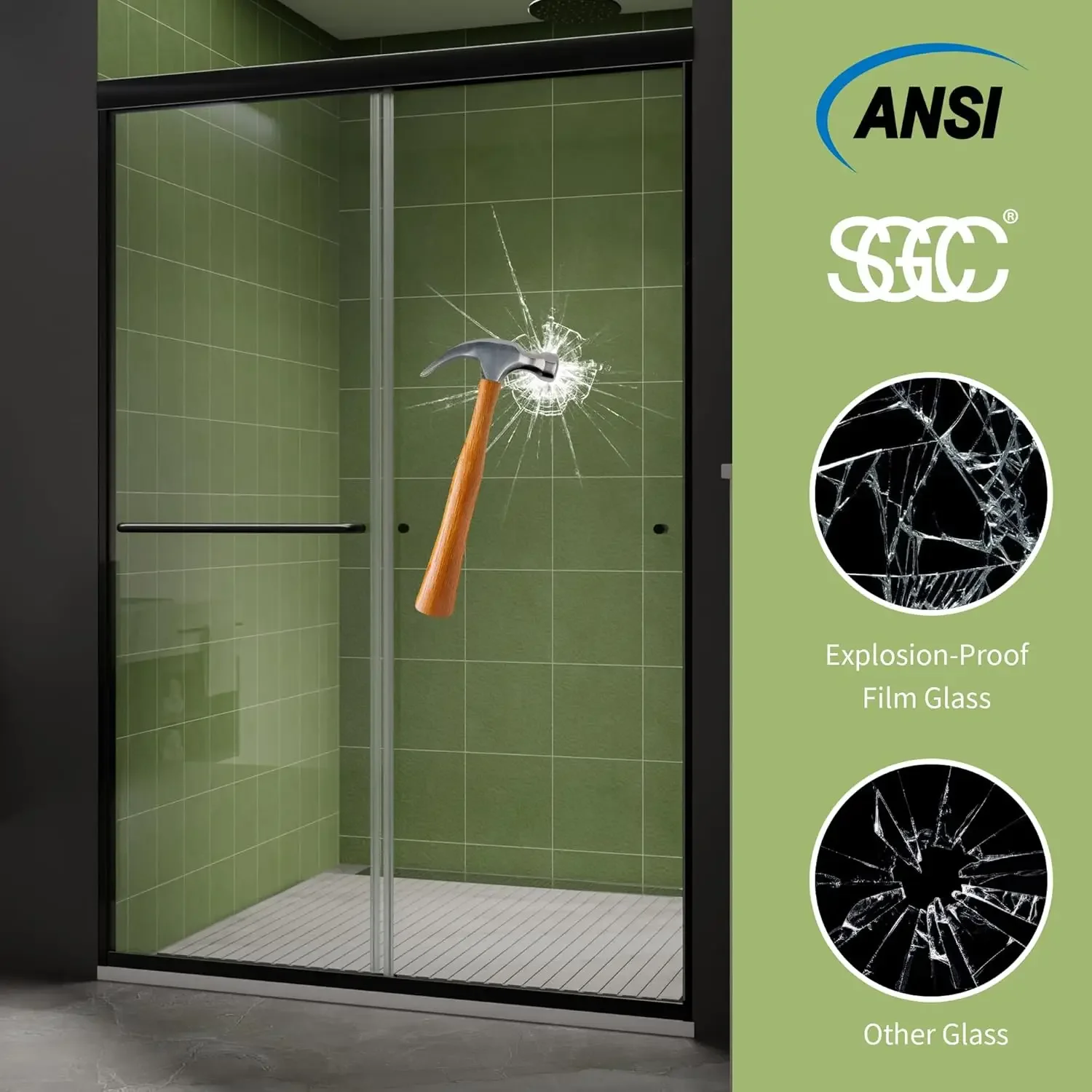 44-48 in.W x70 in.H Semi-Frameless Sliding Shower Door,Sliding Shower Door with 1/4" (6mm) Clear SGCC Tempered Glass 5