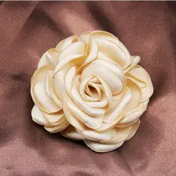 Set of 5 Large Handmade Satin Fabric Rose Flowers for Elegant Decor and Crafts (Champagne)
