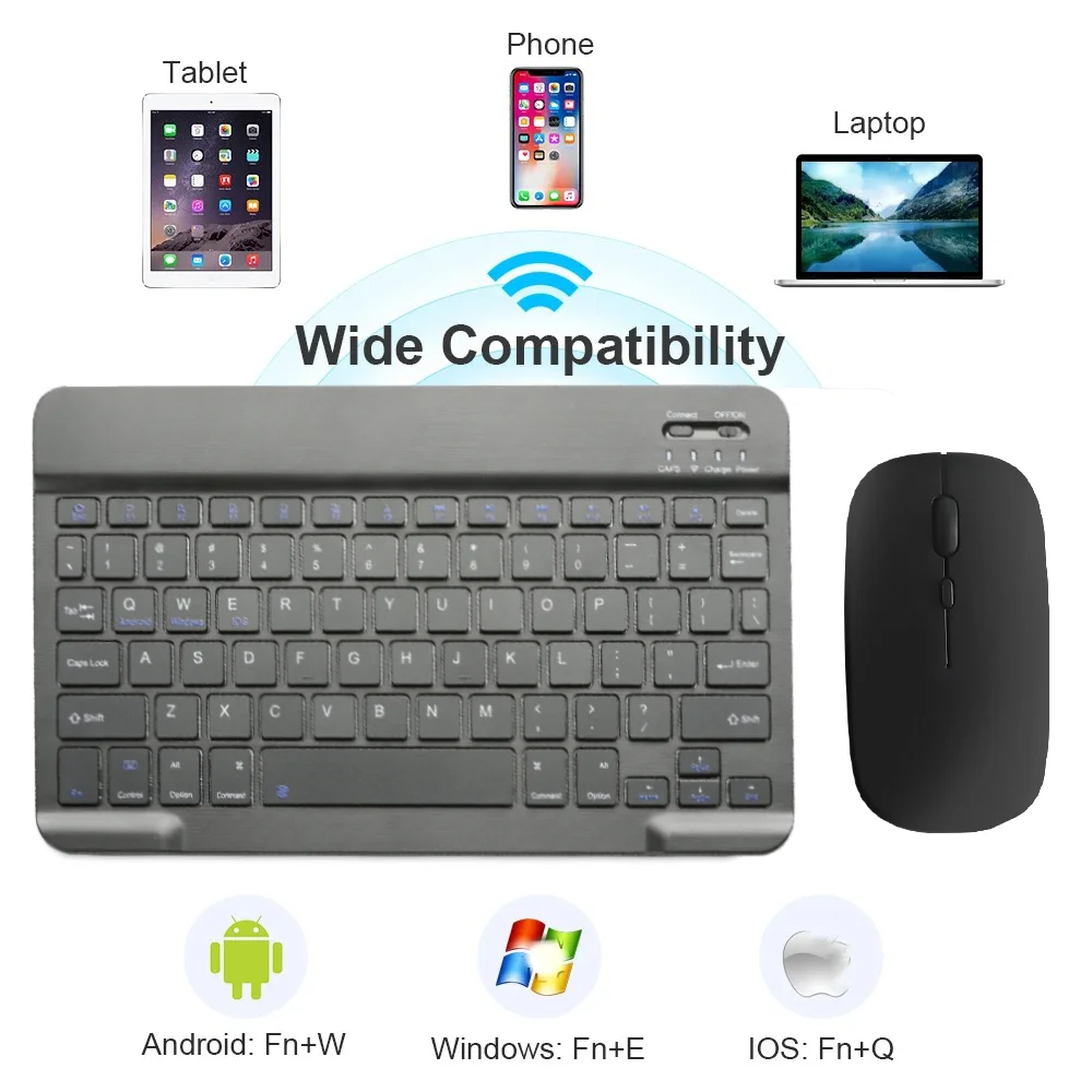 iPad 태블릿 용 Bluetooth 키보드 및 마우스 iPad 안드로이드 IOS 태블릿 Mac 노트북 용 슬림 미니 무선 키보드 마우스 콤보 세트