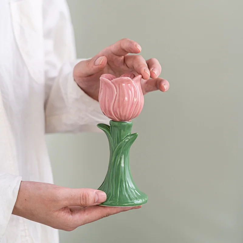 Ceramic Hand Painted Flower Candlestick Home Decor