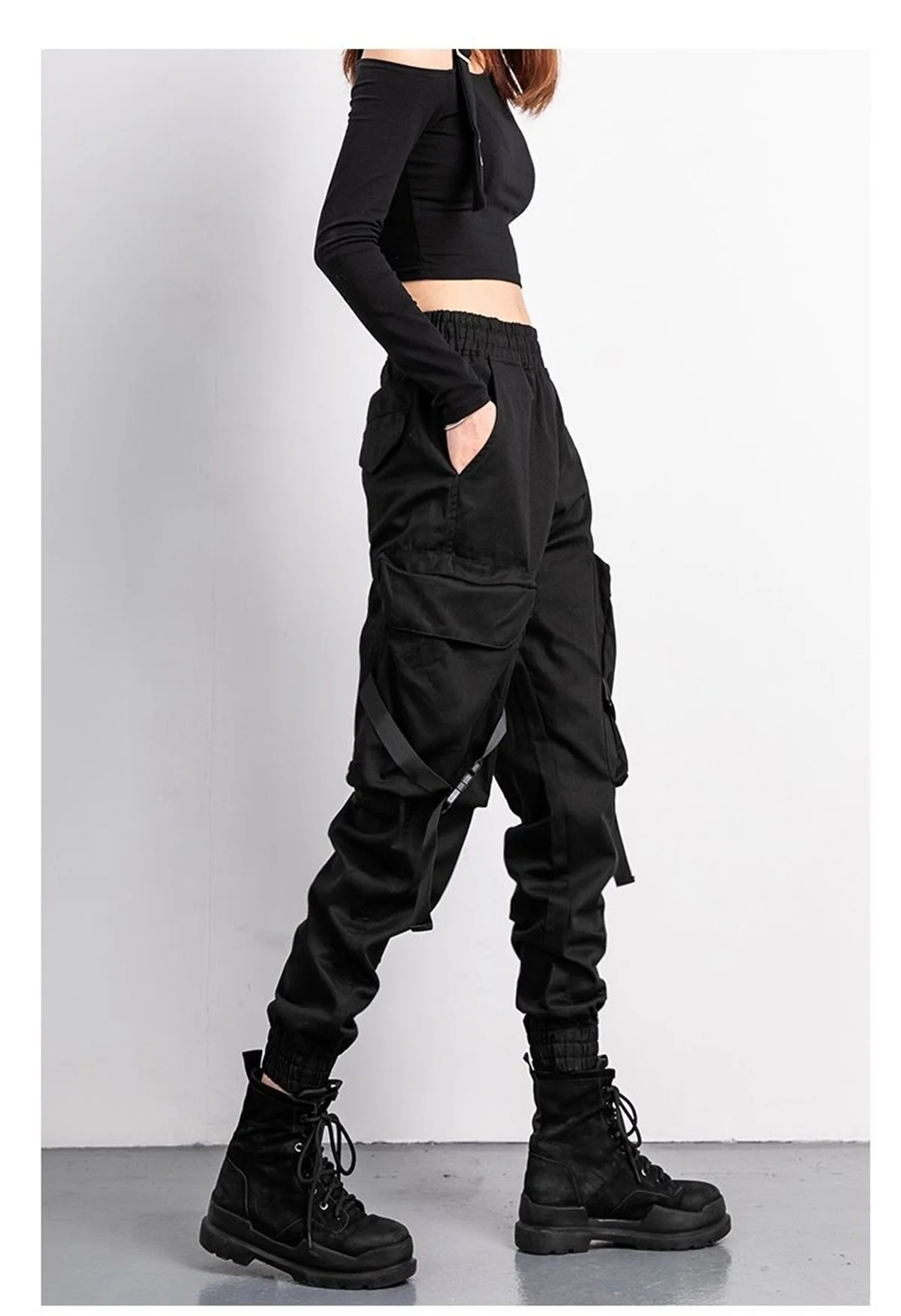 Black Fashion Korea Cargo Pants Women High Waist Baggy Tactical Sweatpants Fashion Hip Hop Harajuku Joggers Trousers Female