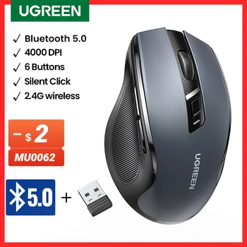 UGREEN Wireless Mouse Bluetooth5.0 Mouse Ergonomic 4000DPI 6 Mute Buttons Mouse For MacBook Tablet Laptops Computer PC 2.4G Mice 1