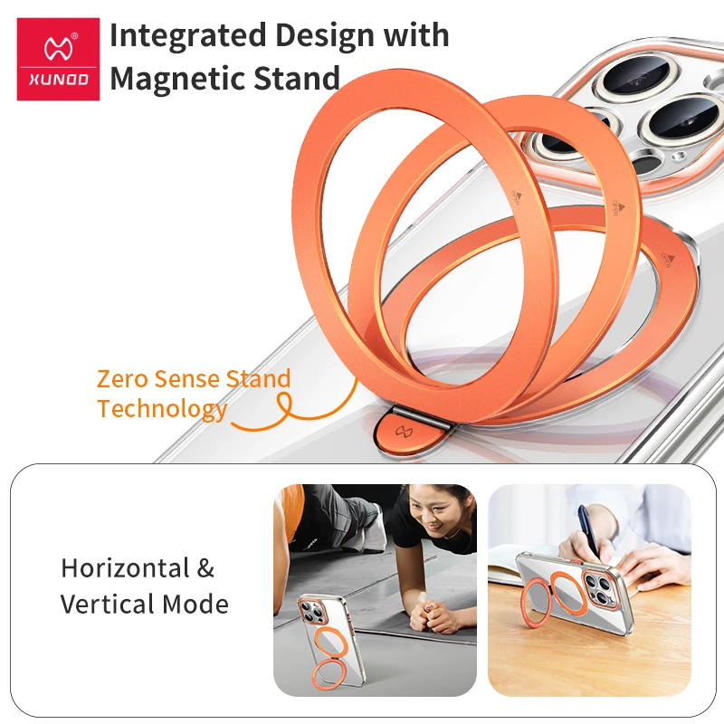 Xundd Magnetic Holder Case For iPhone 15 15 Plus 15 Pro Max Airbag Shockproof Shell Lens Protection PC+TPU Transparent Cover