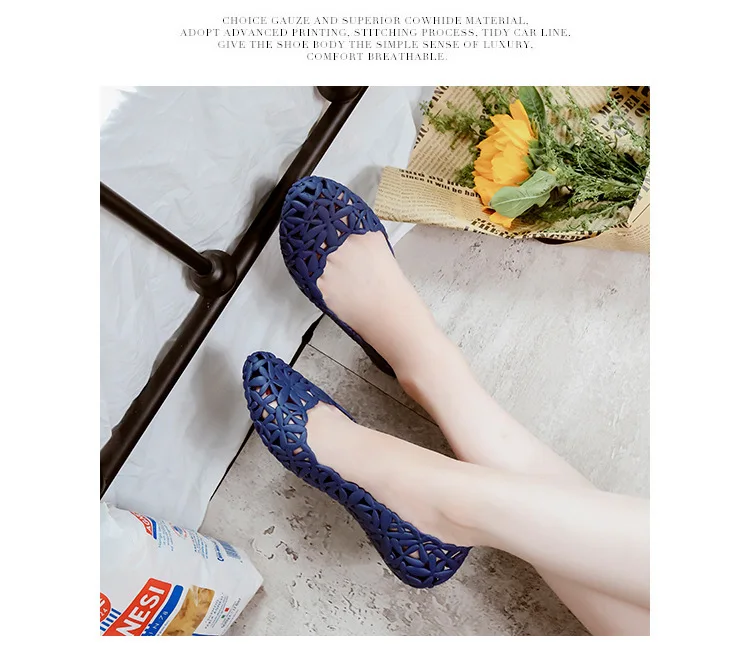Sf9096349c5cf4472a290b3f34ab2d51aX Durable Women’s Black Jelly Flats Non-slip Breathable Casual Sandals
