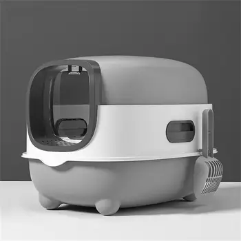 Oval Oblong Hooded Cat Litter Box Tray Front Entry Enclosed Toilet with Litter Scoop for Kittens Cat 2