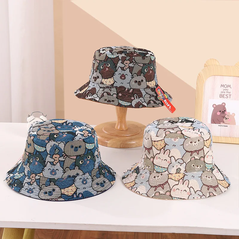 

New Cartoon Printing Small Animal Fisherman Hat Personalized Fashion Leisure Sunscreen Sun Hat Children's UV Protection Sun Hat