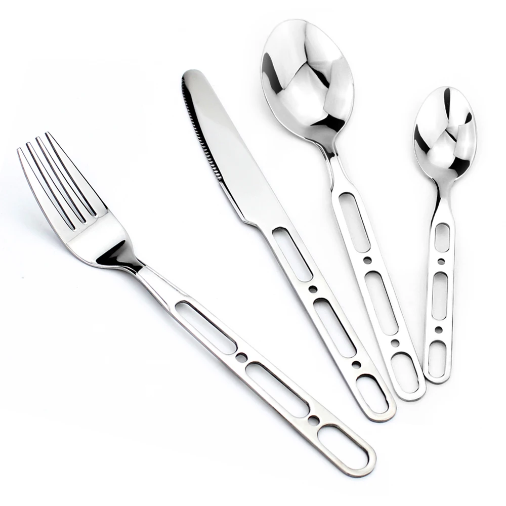 Practical Hanging Cutlery 4 In 1 Set Stainless Steel Mirror/Matte Polish Handy Dinnerware Utensils with Loop for Home Kitchen