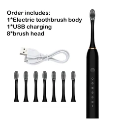Advanced Sonic Electric Toothbrush with Smart Timer and Whitening Technology (Black 8 head)