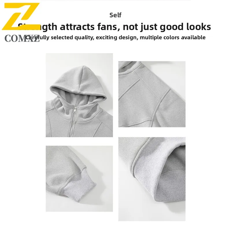 COMXZ Men American Streetwear Lazy Style Heavyweight Hoodie Zip Up Jacket Spring Autumn Top Loose Fit Casual Hooded Cardigan Top