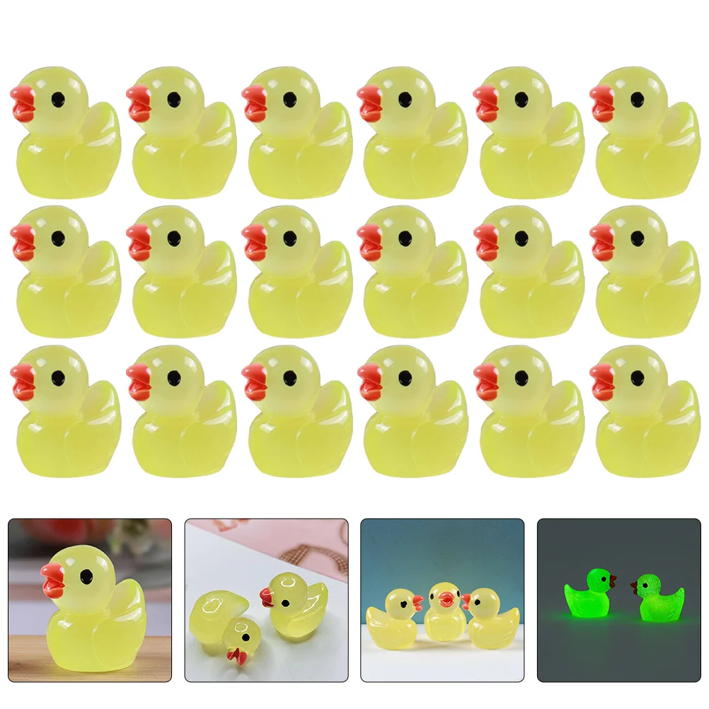 

100 Pcs Luminous Miniature Decor Tiny Toys Figurines Resin Crafts Small Animal Garden Ornaments Office Ducks