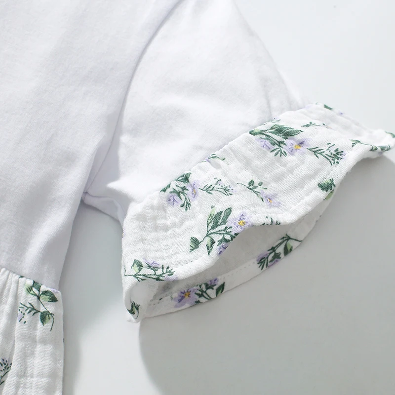 2Pcs/set Baby Girls 2025 New Tracksuit Summer Cotton Children's Clothing Sets Cartoon Flowers Dress+Pants Kids Clothes