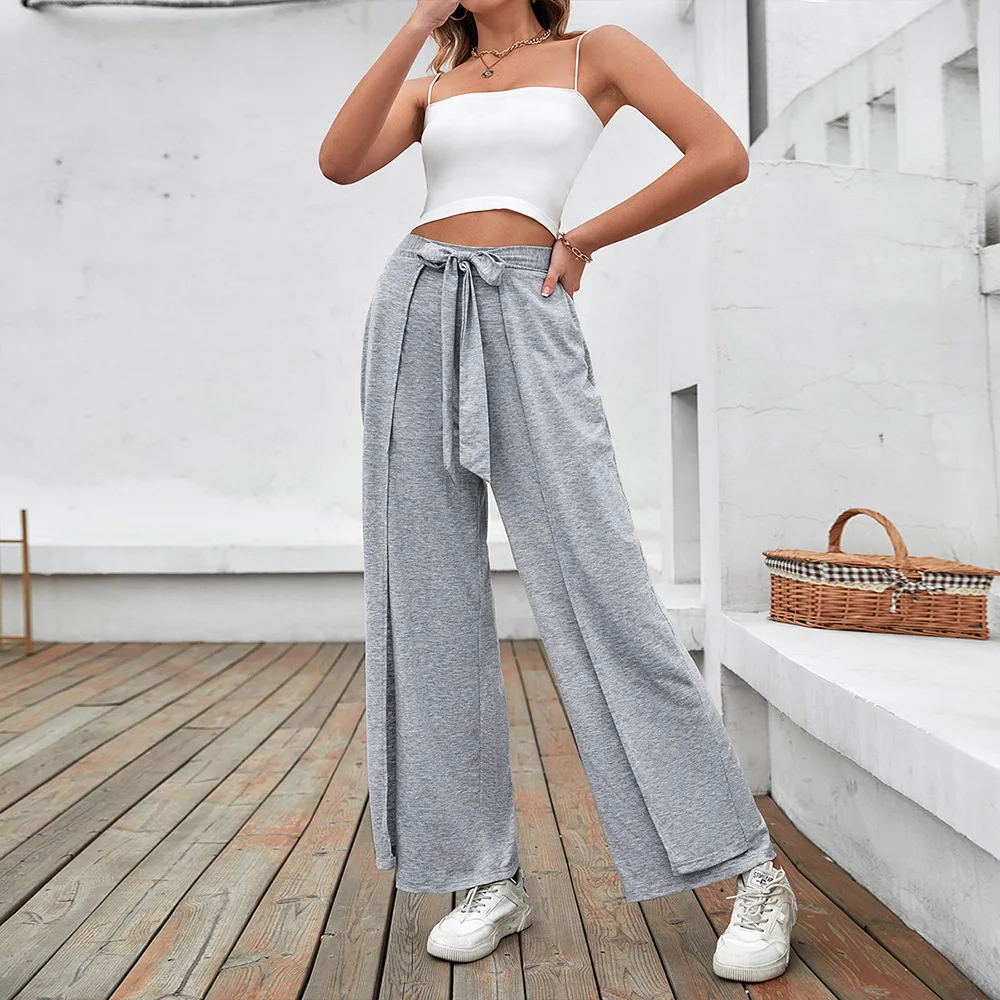 

Korean Style Spring Autumn Women's Wide LegPants Loose HighWaist Casual Trousers Grey Office Straight Pants Cotton Female Slacks