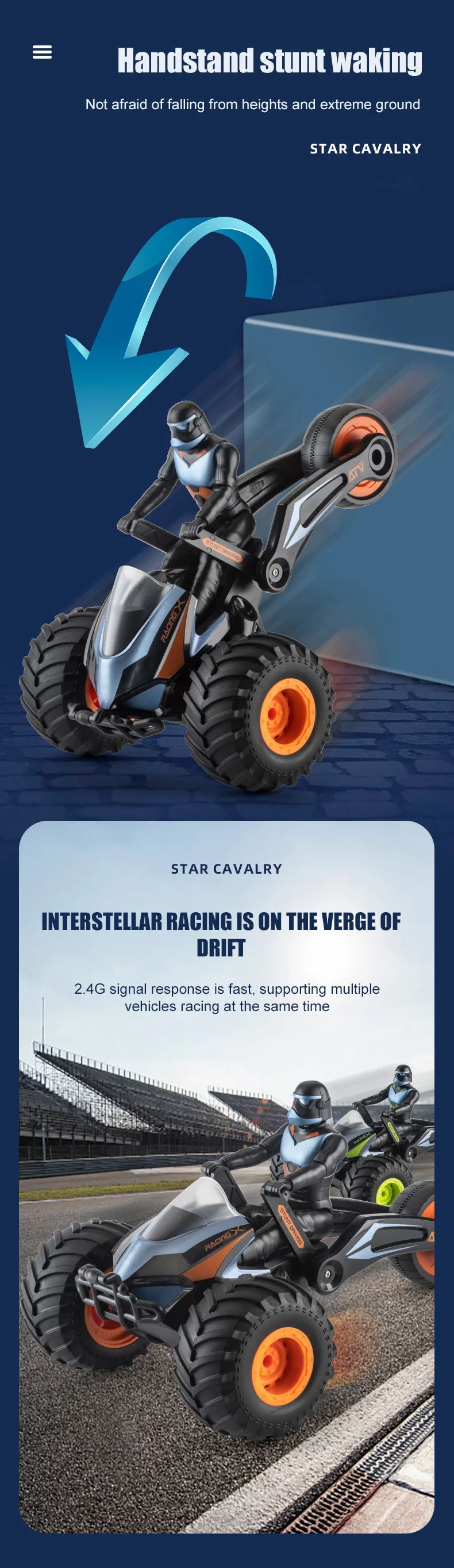 Envío Gratis RC coche 2,4G Control remoto motocicleta dos formas 360 ° Acrobacias Rotación Iluminación Sonido STAR CAVALRY Juguete para regalo para niños