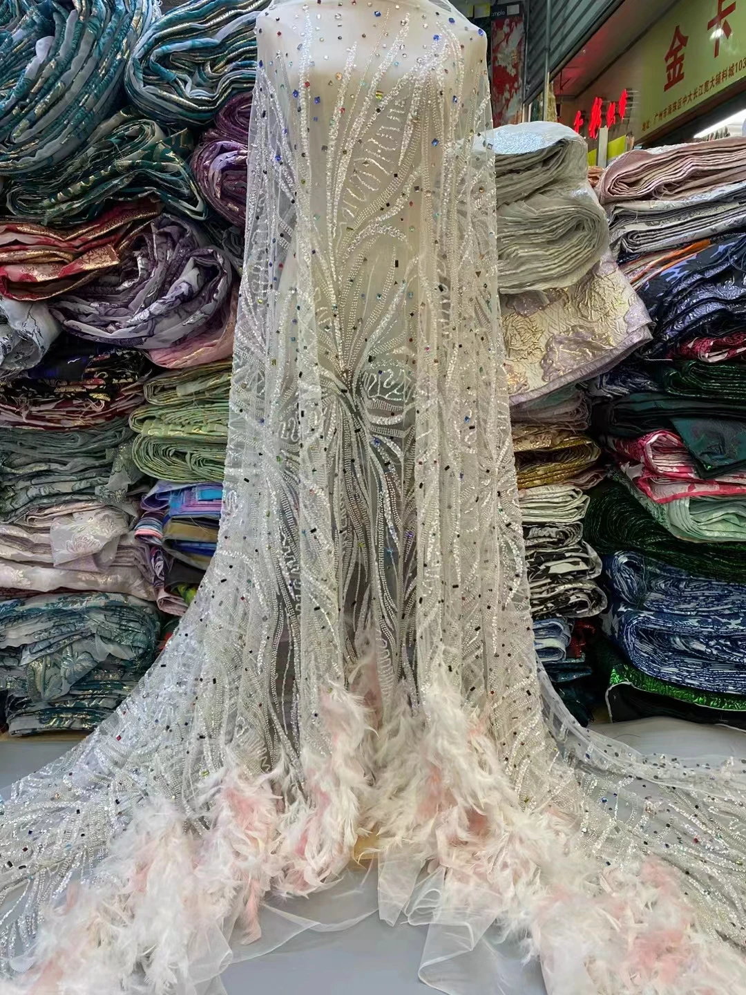 

African Luxury Beaded 3D Lace Fabric 2023 High Quality French Tulle Embroidery Sequins Lace For Wedding