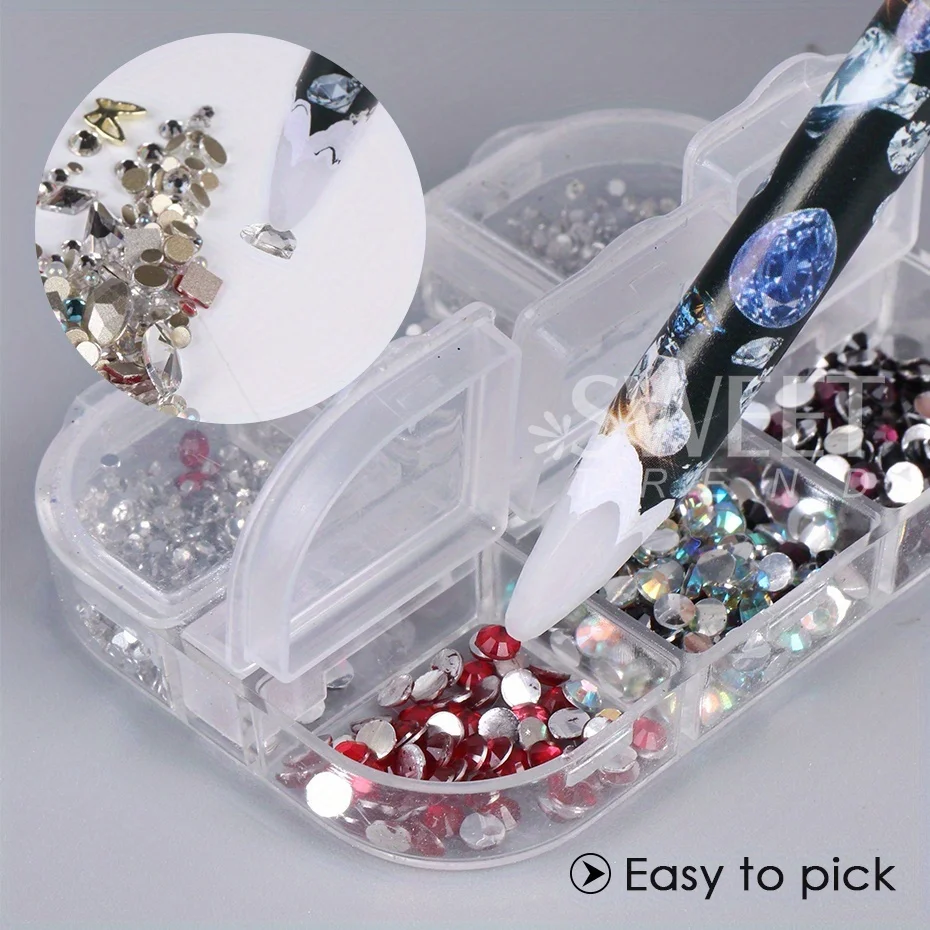 5pcs Rhinestone Picker Nail Art Pens Professional Wax Pencil Dotting Pen Gems Drill Crystal Diamond Tools Manicure Accessories 2
