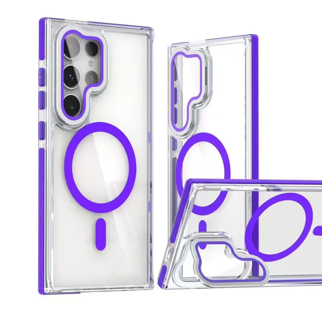 Luxury Magnetic Shockproof Clear Phone Case with MagSafe Wireless Charge Lens Holder