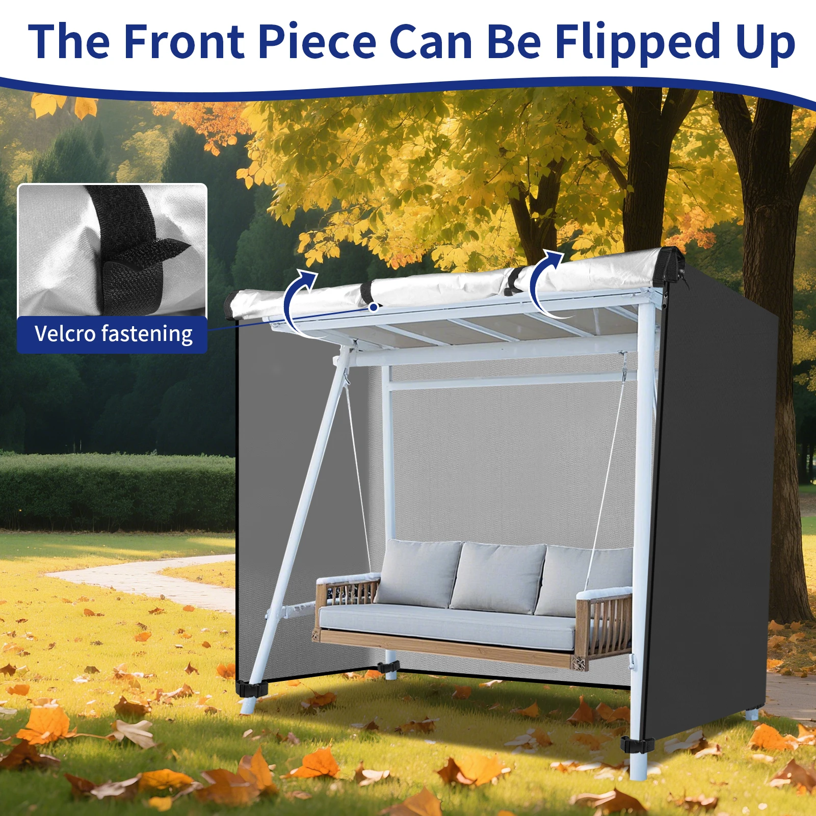 Garden Swing Cover 3-Seater Waterproof Hammock Cover w/ Zipper Anti-UV 210D Oxford Outdoor Swing Chair Patio Chair Covers