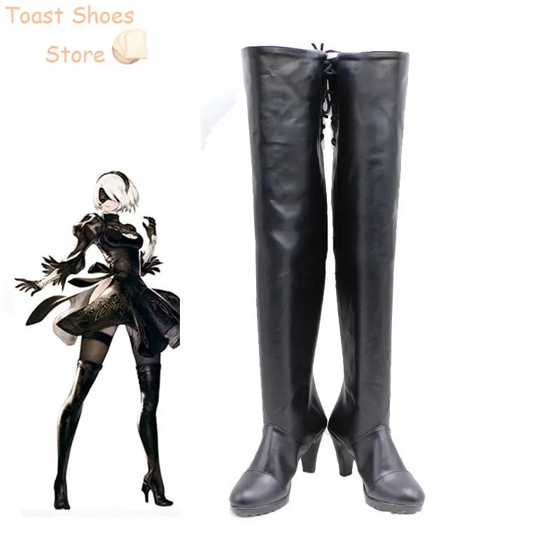 

2B Cosplay Shoes Game NieR:Automata Cosplay Boots Black PU Leather Shoes Halloween Carnival Props Costume Prop