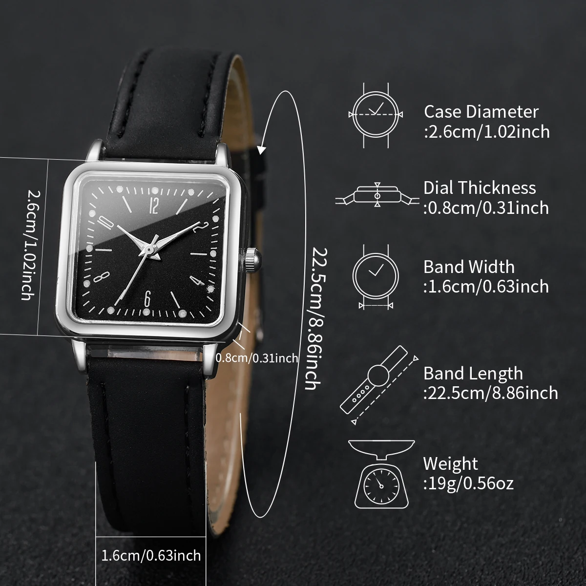 2PCS/Set Women's Fashion Watch Simple Square Dial Leather Watch 6