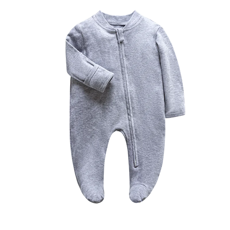 Newborn Footed Pajamas Zipper Girl and Boy Romper Long Sleeve Jumpsuit Cotton Solid White Fashion 0-12 Months Baby Clothes 2