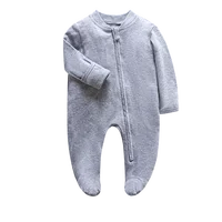 Newborn Footed Pajamas Zipper Girl and Boy Romper Long Sleeve Jumpsuit Cotton Solid White Fashion 0-12 Months Baby Clothes 2