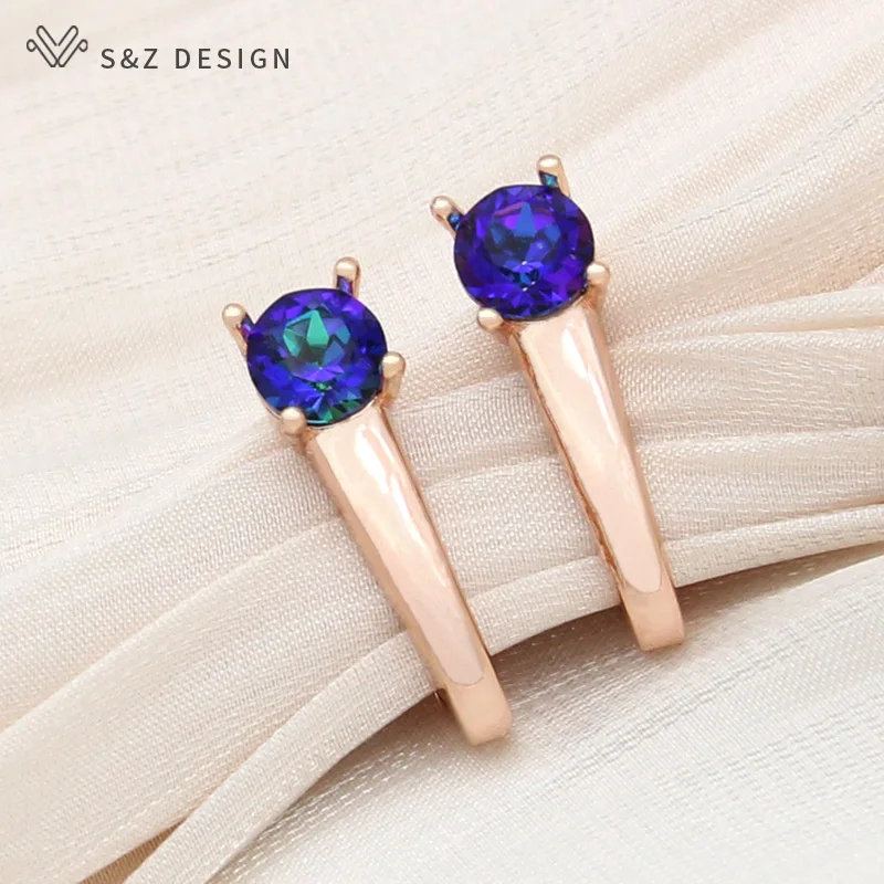 S&Z DESIGN New Fashion Round Crystal Drop Earring Metal Geometry Eardrop For Women Girl Wedding Party Elegant Jewelry Fine Gift